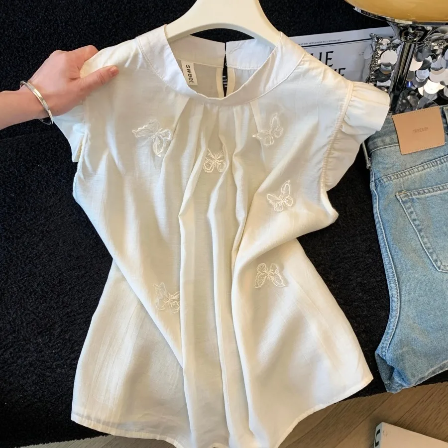 New Chinese Style round Neck Knot Decoration Chiffon Shirt Women Summer New Three Dimensional Flounce Sleeve Blouse
New Chinese Style round Neck Knot Decoration Chiffon Shirt Women Summer New Three Dimensional Flounce Sleeve Blouse