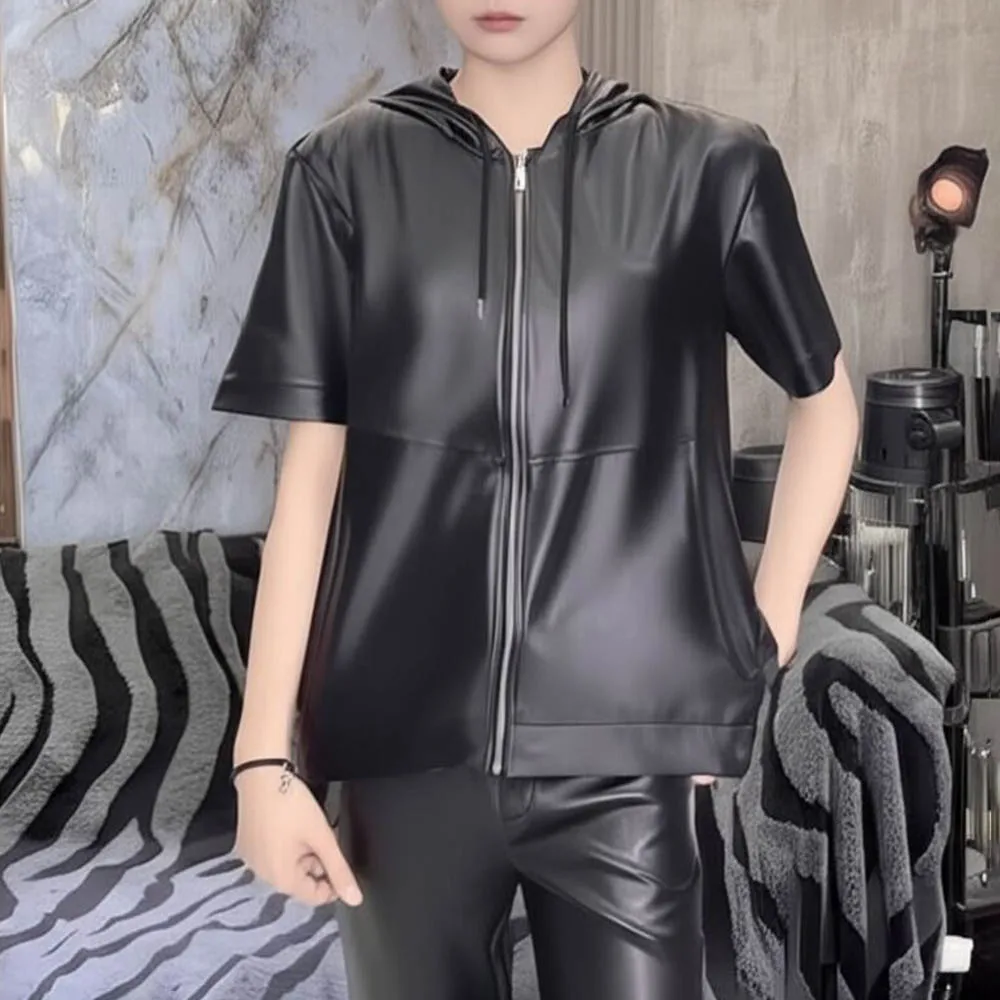 Mens Summer Zipper Hoodie Shiny Nightclub Shirt Streetwear Fashion Casual Youth Trend Short-Sleeve Top Men'S Clothing 2025 New
Mens Summer Zipper Hoodie Shiny Nightclub Shirt Streetwear Fashion Casual Youth Trend Short-Sleeve Top Men'S Clothing 2025 New