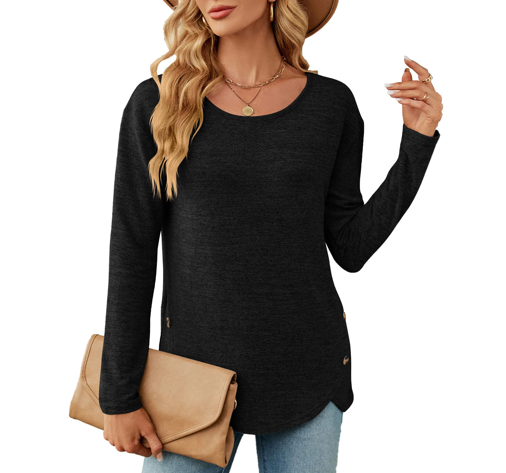 Autumn and Winter New Fashion Casual Solid Color Loose Round Neck Long Sleeve Open Button T-shirt Female
Autumn and Winter New Fashion Casual Solid Color Loose Round Neck Long Sleeve Open Button T-shirt Female