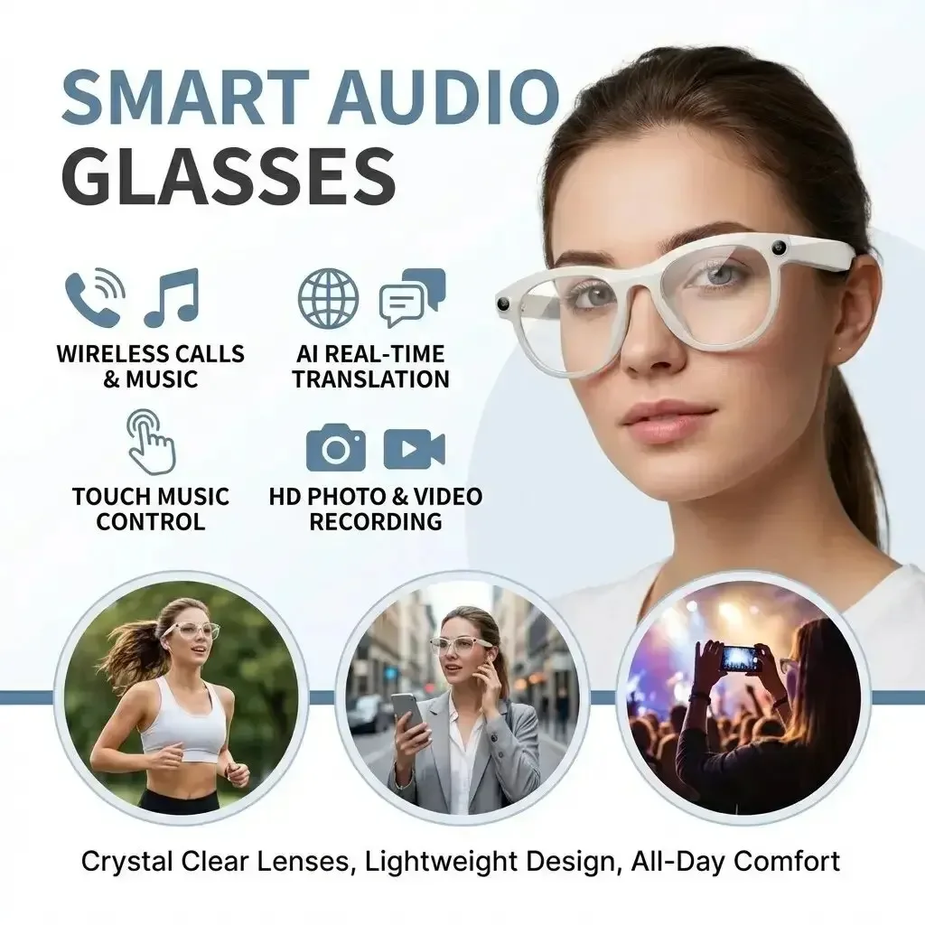 AI Smart Glasses Bluetooth Call Headphone Music Translation Sunglasses Camera Photo Video Record New Interaction
AI Smart Glasses Bluetooth Call Headphone Music Translation Sunglasses Camera Photo Video Record New Interaction