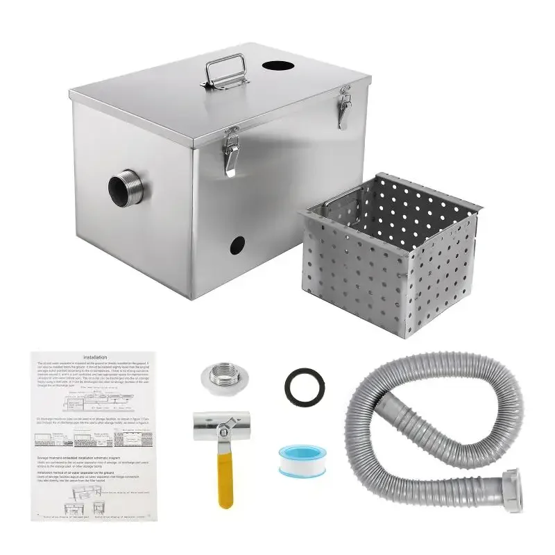 8LB Heavy Duty 201 Stainless Steel Grease Trap 5 GPM Interceptor Oil Water Separator for Kitchen Waste Water Treatment Tools
8LB Heavy Duty 201 Stainless Steel Grease Trap 5 GPM Interceptor Oil Water Separator for Kitchen Waste Water Treatment Tools