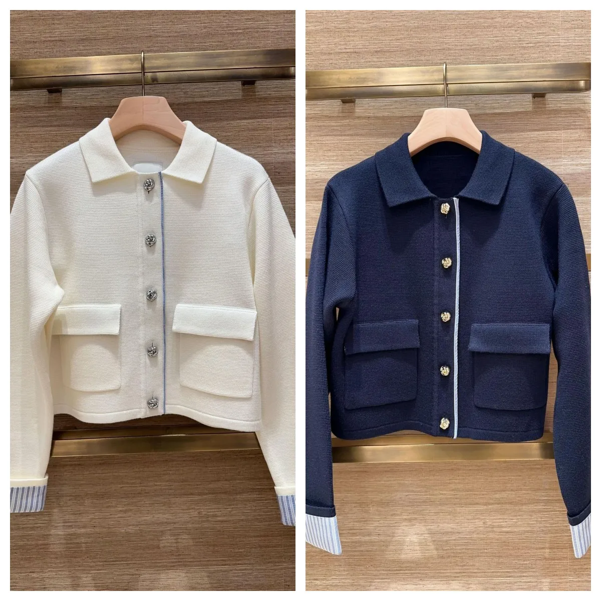 Women's Striped Spliced Knitted Cardigan Metal Buttons Turn-Down Collar Color Patchwork Fashion Simple Sweater
Women's Striped Spliced Knitted Cardigan Metal Buttons Turn-Down Collar Color Patchwork Fashion Simple Sweater