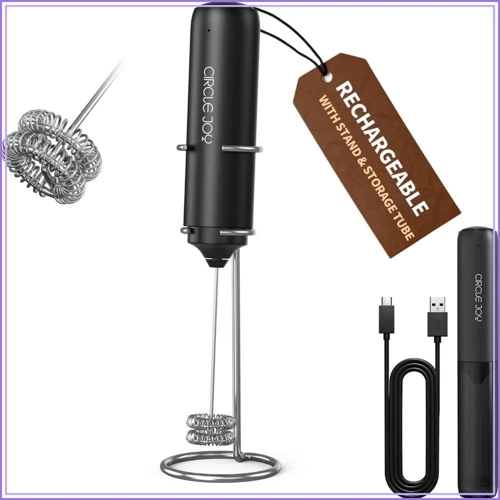 Rechargeable Milk Frother with Stand, Dual Whisk Head for Lattes, Matcha, Cappuccino, Black
Rechargeable Milk Frother with Stand, Dual Whisk Head for Lattes, Matcha, Cappuccino, Black