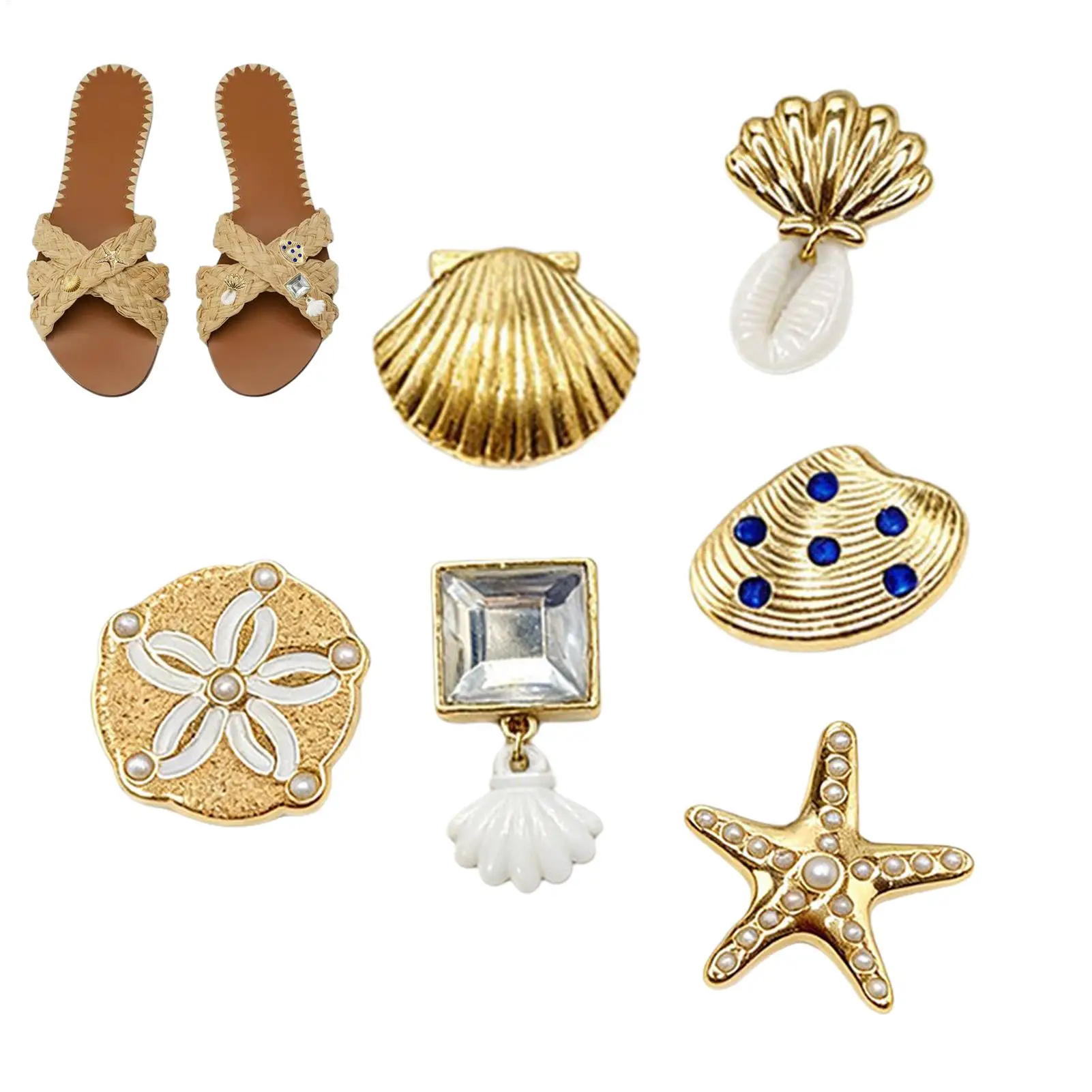 Gold Sea Shell Sandal Charms 6PCS Shoe Decorations for Beach Holiday Party Daily Travel Slipper Accessories
Gold Sea Shell Sandal Charms 6PCS Shoe Decorations for Beach Holiday Party Daily Travel Slipper Accessories