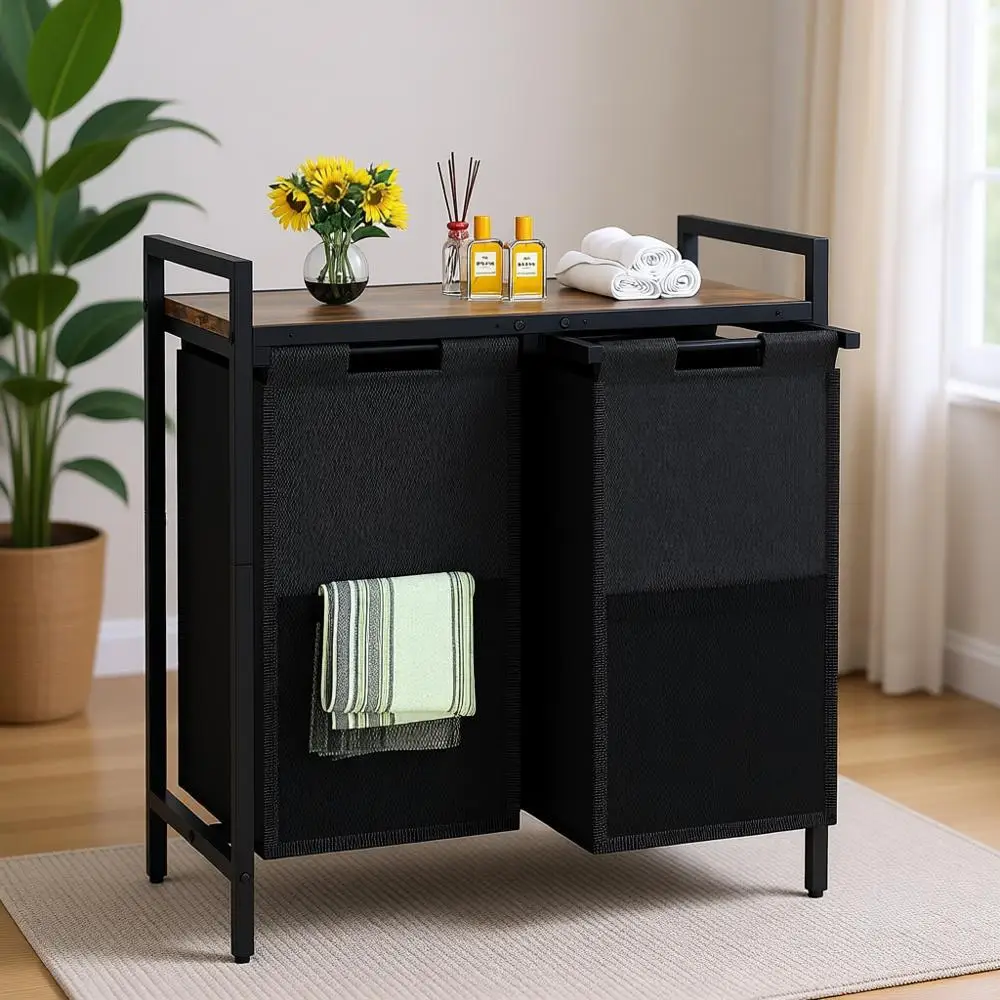 Двойная корзина для белья со съемными мешками и боковыми карманами для организации хранения в прачечной и общежитии в деревенском стиле (коричневый и черный)
Двойная корзина для белья со съемными мешками и боковыми карманами для организации хранения в прачечной и общежитии в деревенском стиле (коричневый и черный)