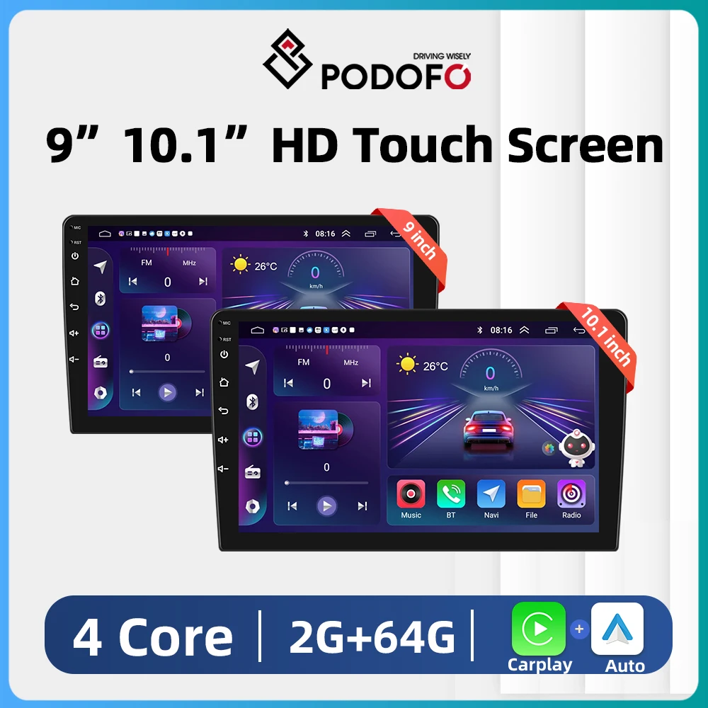 Podofo 2din 9/10inch Android Car Stereo Radio 2+64G Wireless Carplay Android auto WIFI GPS Radio For Universal Multimedia Player
Podofo 2din 9/10inch Android Car Stereo Radio 2+64G Wireless Carplay Android auto WIFI GPS Radio For Universal Multimedia Player