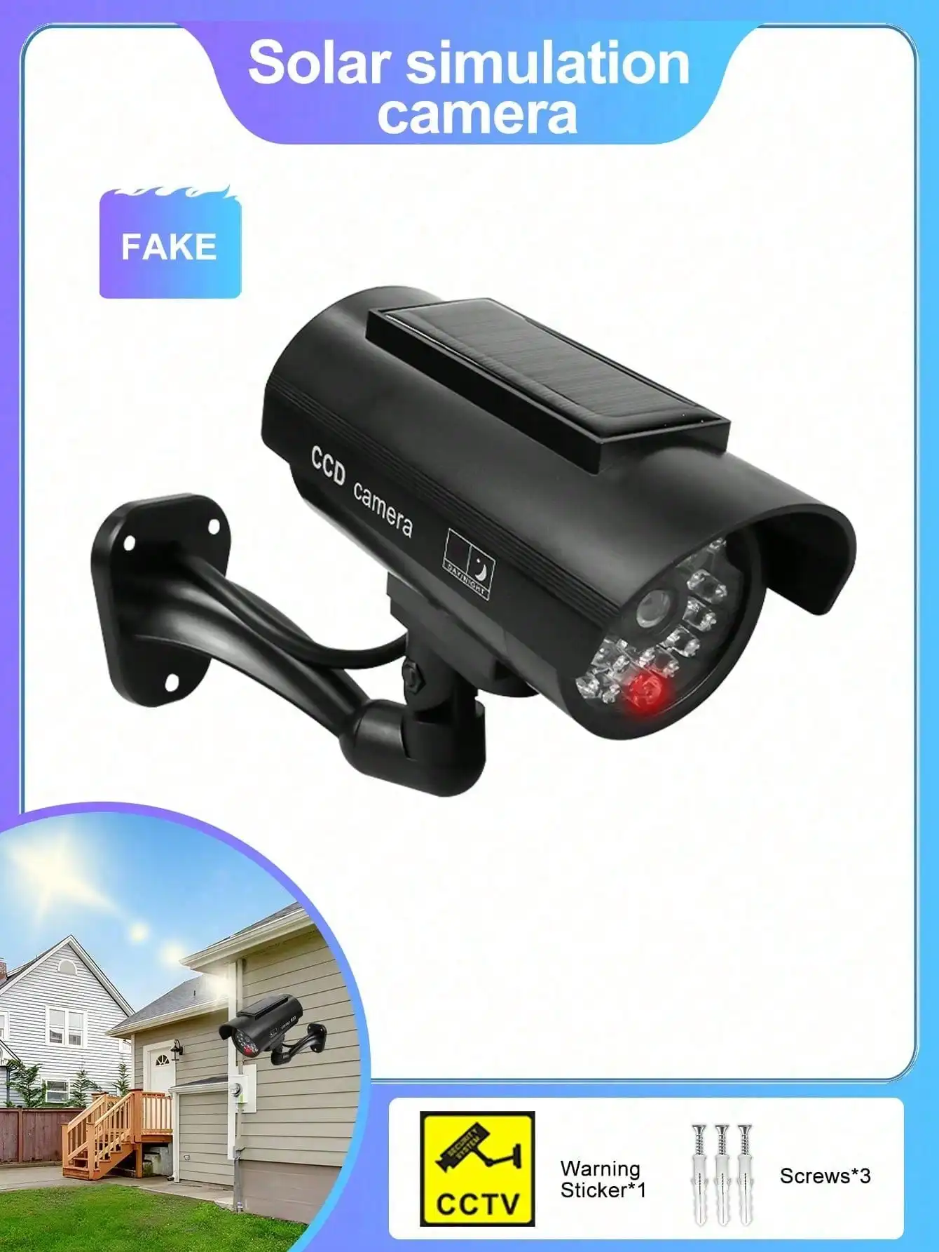 1pc Solar Powered Dummy Security Camera, Anti-Theft, Slightly Water-Resistant, Flashing Red LED Light, Includes Surveillance Sticker