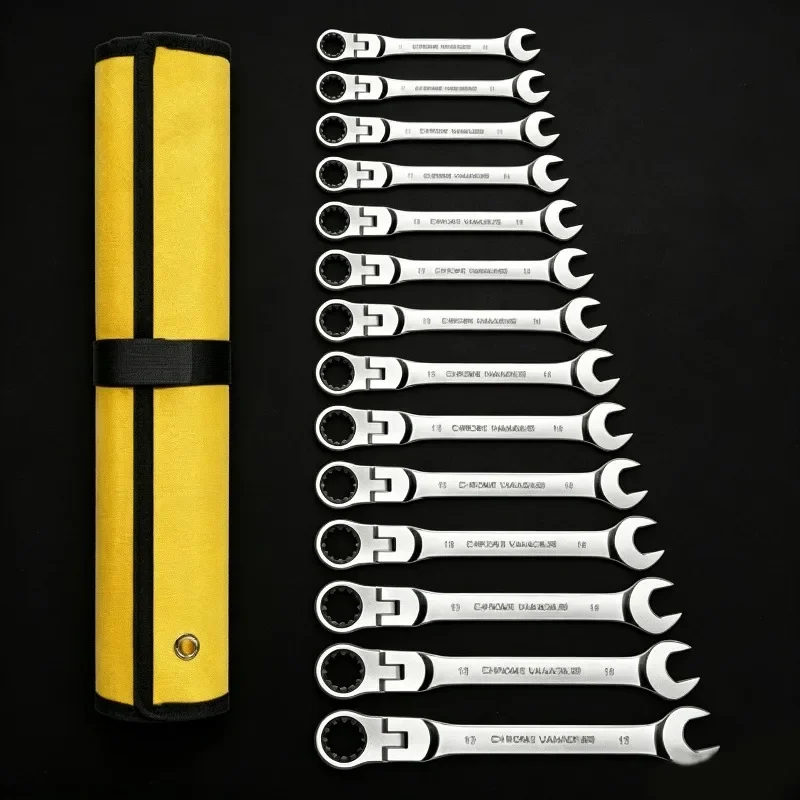 Ratcheting Combination Wrench Set, 6-19mm Metric Flex Head Ratcheting Wrench, Chrome Vanadium Steel Spanner with Bag
Ratcheting Combination Wrench Set, 6-19mm Metric Flex Head Ratcheting Wrench, Chrome Vanadium Steel Spanner with Bag