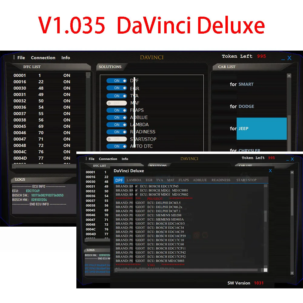 DaVinci Deluxe Edition Version 1.035 diagnostics and Correct with The Modern Antipollution Systems
DaVinci Deluxe Edition Version 1.035 diagnostics and Correct with The Modern Antipollution Systems