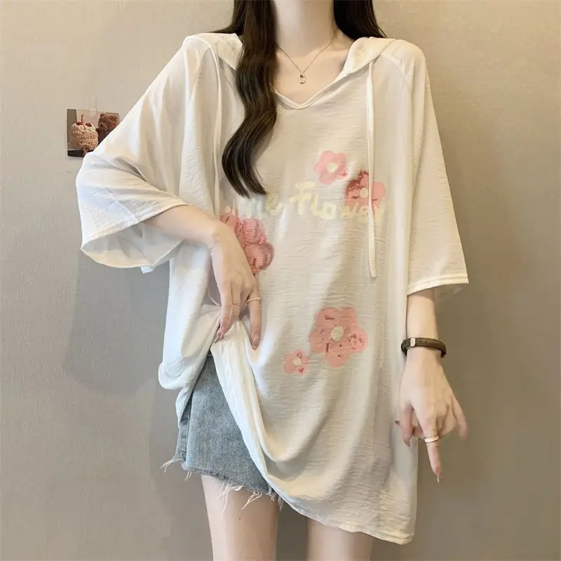New Plus Size Print Hooded Short Sleeve Trend Tops Summer Loose All-match Thin Fashion T Shirts Casual Lazy Style Women Clothing
New Plus Size Print Hooded Short Sleeve Trend Tops Summer Loose All-match Thin Fashion T Shirts Casual Lazy Style Women Clothing