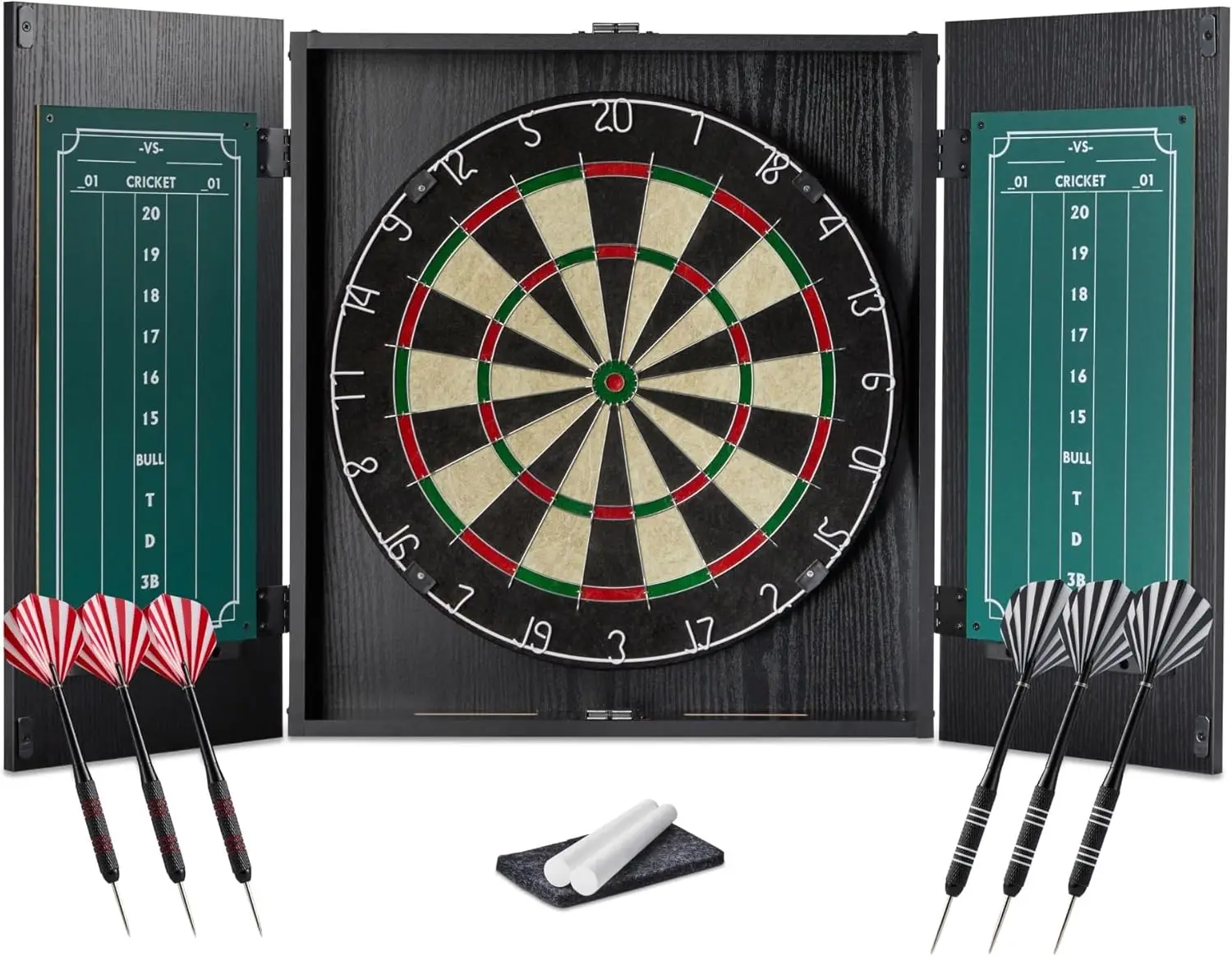 18" Regulation Dartboard Set with Steel Tip Darts, Sisal Board, Cabinet, Chalk & Eraser - Perfect for Game Rooms
18" Regulation Dartboard Set with Steel Tip Darts, Sisal Board, Cabinet, Chalk & Eraser - Perfect for Game Rooms