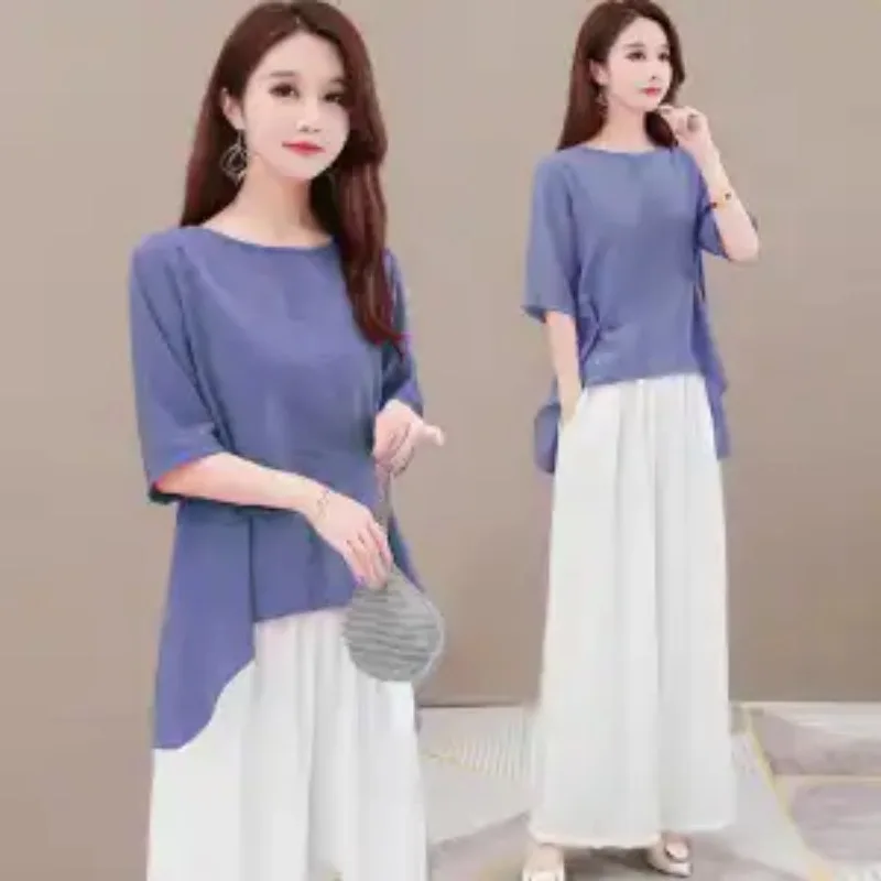 Women Cotton Linen Wide Leg Pants Set Mom Summer Fashion Loose 2 Piece Outfit Casual Plus Size New Slimming
Women Cotton Linen Wide Leg Pants Set Mom Summer Fashion Loose 2 Piece Outfit Casual Plus Size New Slimming