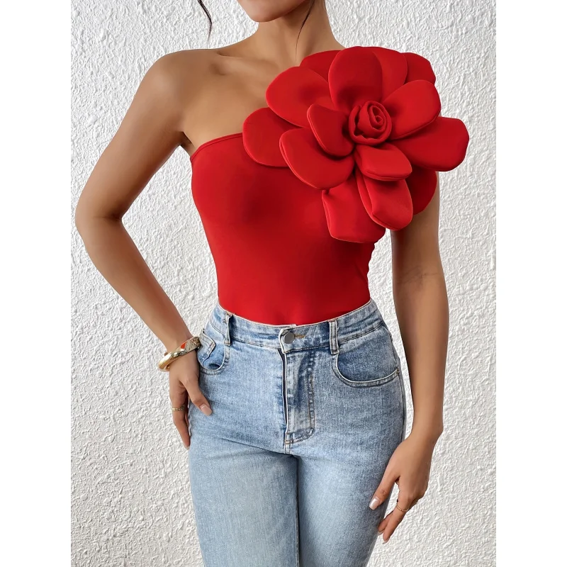 Elegant Red Floral Applique Tube Top Women - Stretchy Polyester, Washable, Spring
Elegant Red Floral Applique Tube Top Women - Stretchy Polyester, Washable, Spring