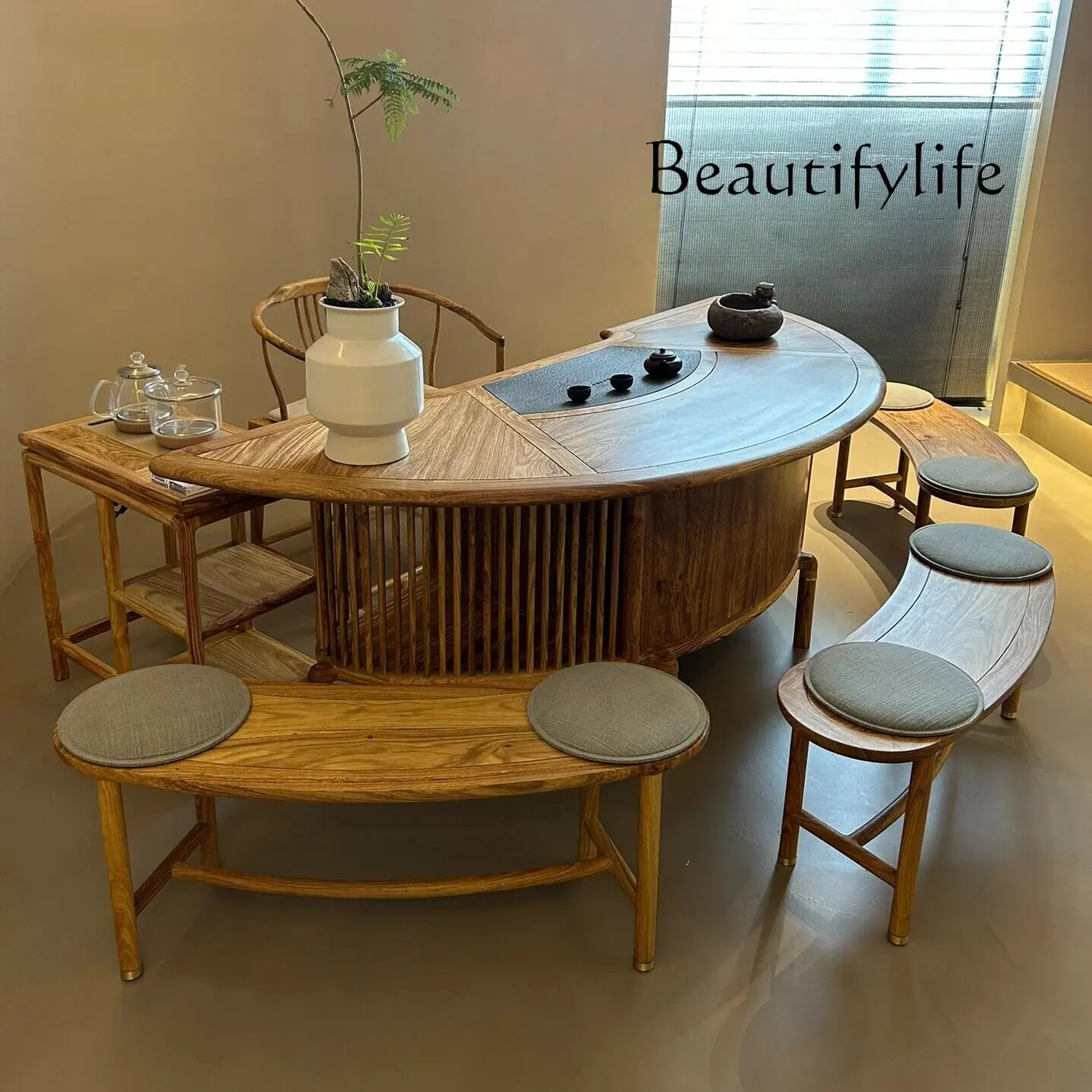 Curved tea table high-end office modern high-end walnut tea table modern living room tea table
Curved tea table high-end office modern high-end walnut tea table modern living room tea table