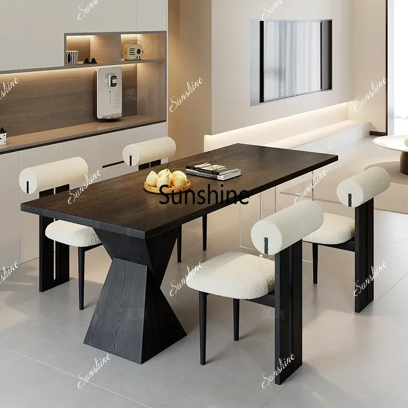 Black solid wood dining table bench combination home living room creative eating table
Black solid wood dining table bench combination home living room creative eating table