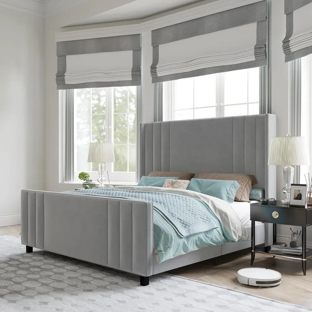 Queen Size Bed Frame, with Vertical Channel Tufted Headboard & Footboard/Wingback,Velvet Upholstered Platform Bed
Queen Size Bed Frame, with Vertical Channel Tufted Headboard & Footboard/Wingback,Velvet Upholstered Platform Bed