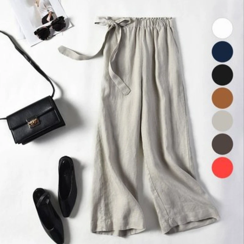 Linen Wide-Leg Pants Women's Cropped Spring New Cotton and Linen Casual Loose Multi-Color Linen Lace-up Bow Pants
Linen Wide-Leg Pants Women's Cropped Spring New Cotton and Linen Casual Loose Multi-Color Linen Lace-up Bow Pants