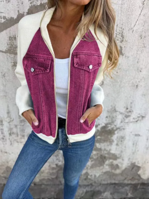 Casual Denim Patchwork Jaet Women's Loose Fit Commute Sle Polyester Fiber Long Sve Zipper Closure Traditional Color Blo
Casual Denim Patchwork Jaet Women's Loose Fit Commute Sle Polyester Fiber Long Sve Zipper Closure Traditional Color Blo