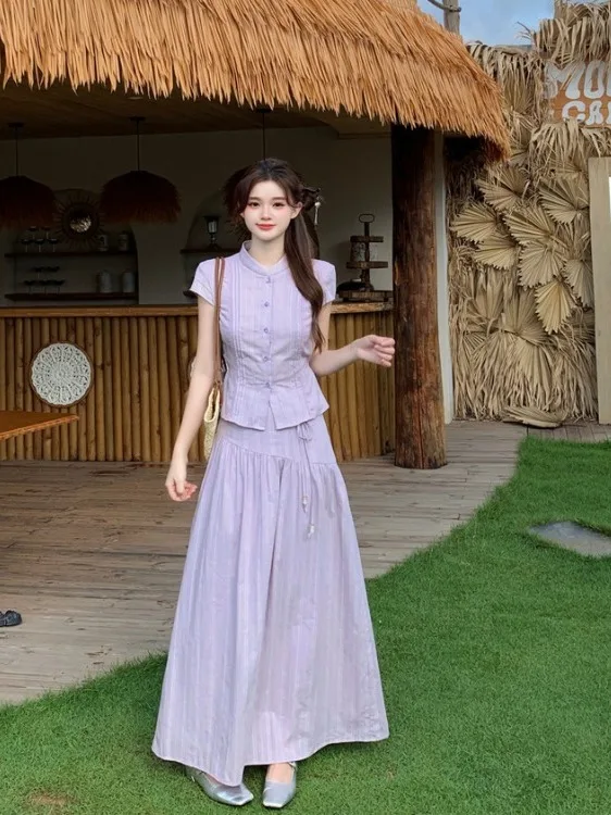 plus Size Women's Purple Short Sleeve High Waist A-Line Skirt Summer New Style Comfortable Fit Korean Style Commute Wear
plus Size Women's Purple Short Sleeve High Waist A-Line Skirt Summer New Style Comfortable Fit Korean Style Commute Wear