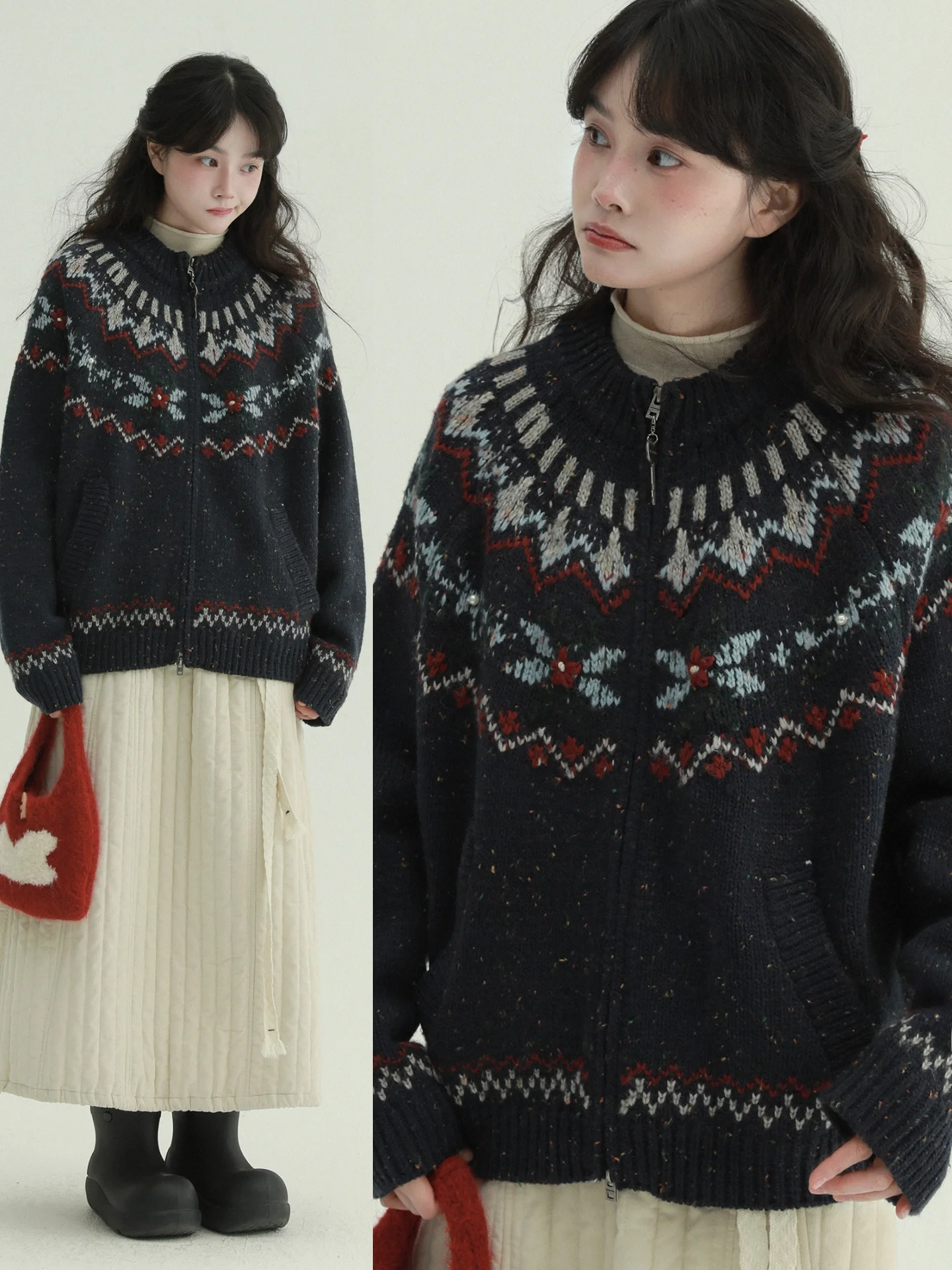 Rare Heavy Embroidery Zipper Sweater Vintage Fair Isle Flower Pattern round Ne Knitted Open Cardigan Top for Girls
Rare Heavy Embroidery Zipper Sweater Vintage Fair Isle Flower Pattern round Ne Knitted Open Cardigan Top for Girls