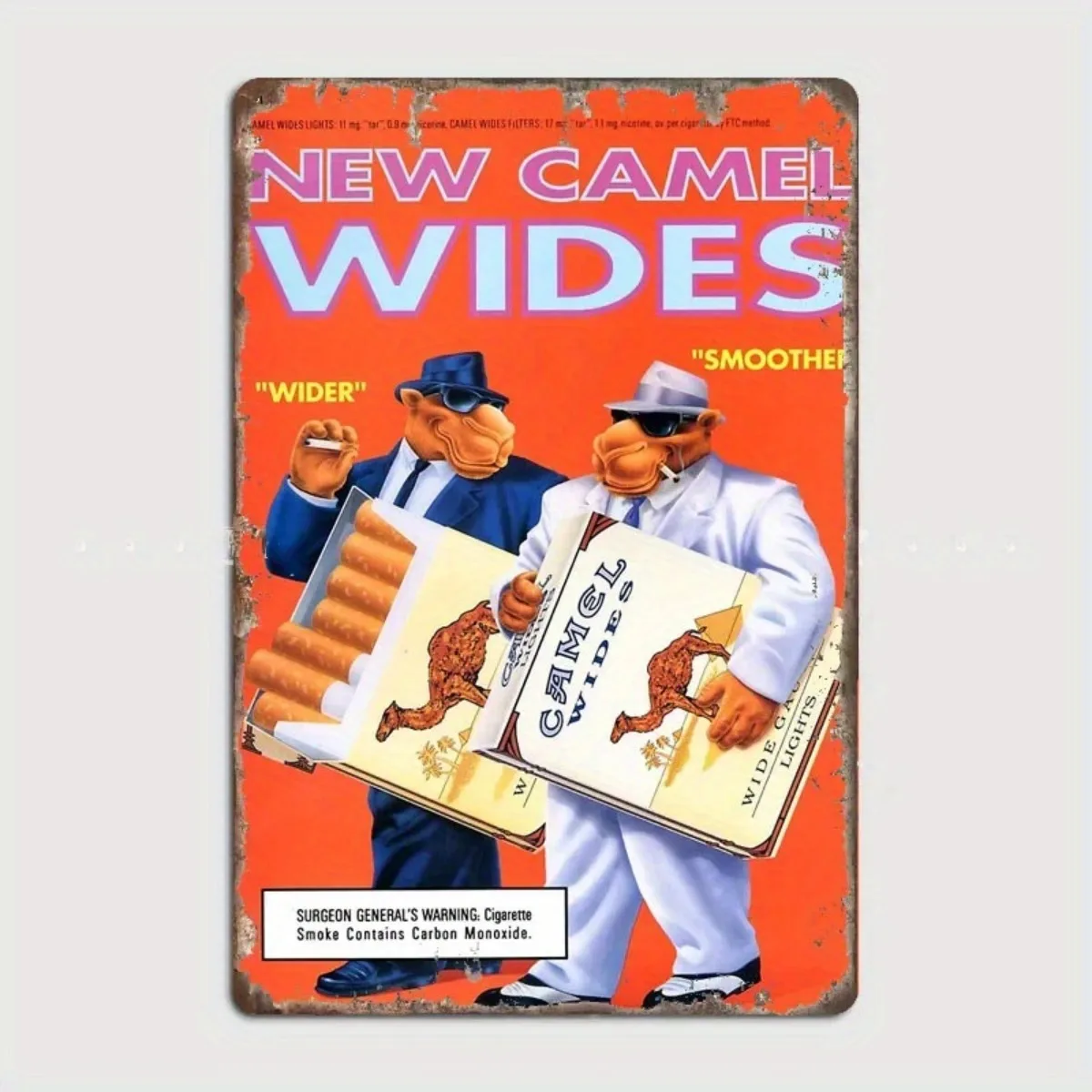 Joe Camel Wide Format Metal Wall Sign "New Camel Wides" & "Wider Smoother Cigarette" Wall-Mounted Living Room, Bar Decor
Joe Camel Wide Format Metal Wall Sign "New Camel Wides" & "Wider Smoother Cigarette" Wall-Mounted Living Room, Bar Decor