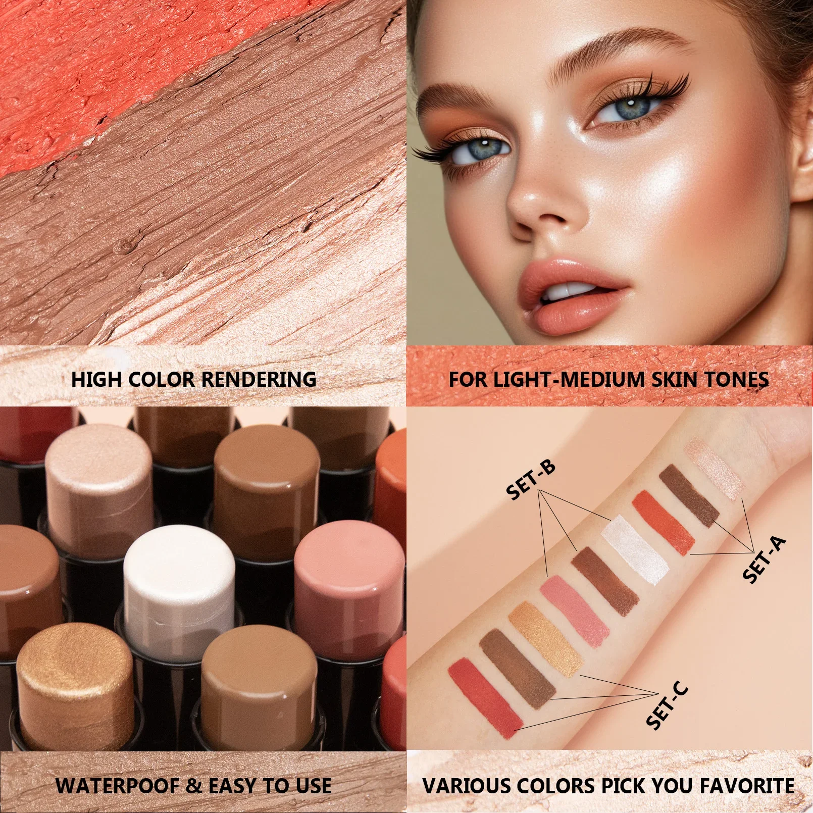 Waterproof Oil-Control Concealer Stick Set 3D Natural Face Highlighter Contour Blush Multifunctional Cream Contour Stick
Waterproof Oil-Control Concealer Stick Set 3D Natural Face Highlighter Contour Blush Multifunctional Cream Contour Stick