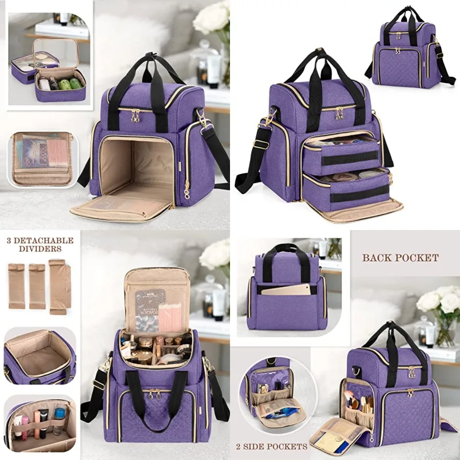 Travel Makeup Bag with 2 Removable Cases, Cosmetic Bag with Multiple Storage Sections , Made of heavy-duty nylon. Soft padded interior keeps your makeup in good condition when transporting,Purple
Travel Makeup Bag with 2 Removable Cases, Cosmetic Bag with Multiple Storage Sections , Made of heavy-duty nylon. Soft padded interior keeps your makeup in good condition when transporting,Purple