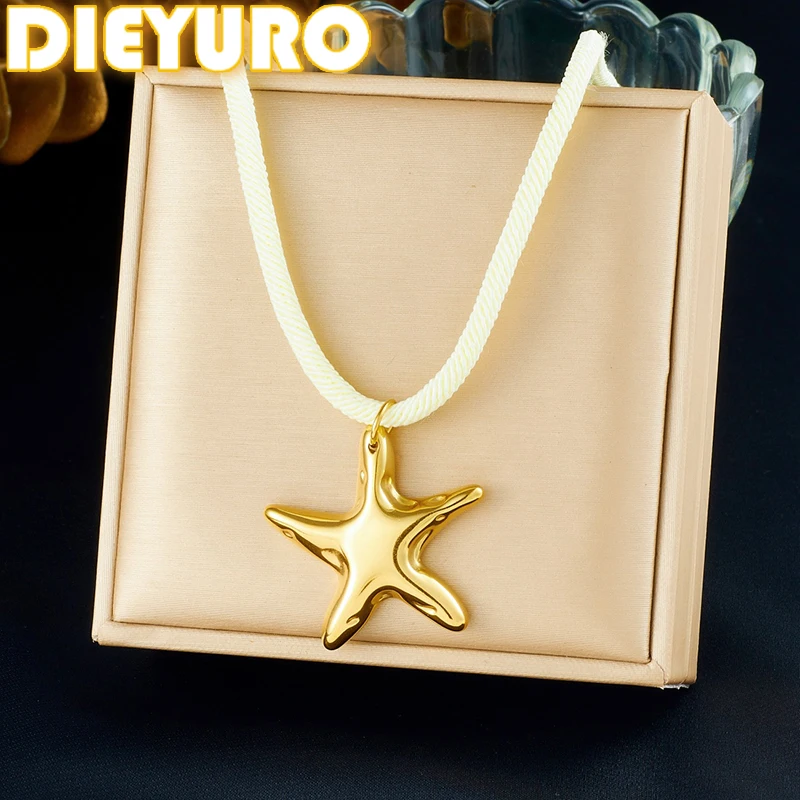 DIEYURO 316L Stainless Steel Golden Irregular Star Pendant Necklace For Women New Fashion Waterproof Beige Rope Chain Jewelry
DIEYURO 316L Stainless Steel Golden Irregular Star Pendant Necklace For Women New Fashion Waterproof Beige Rope Chain Jewelry
