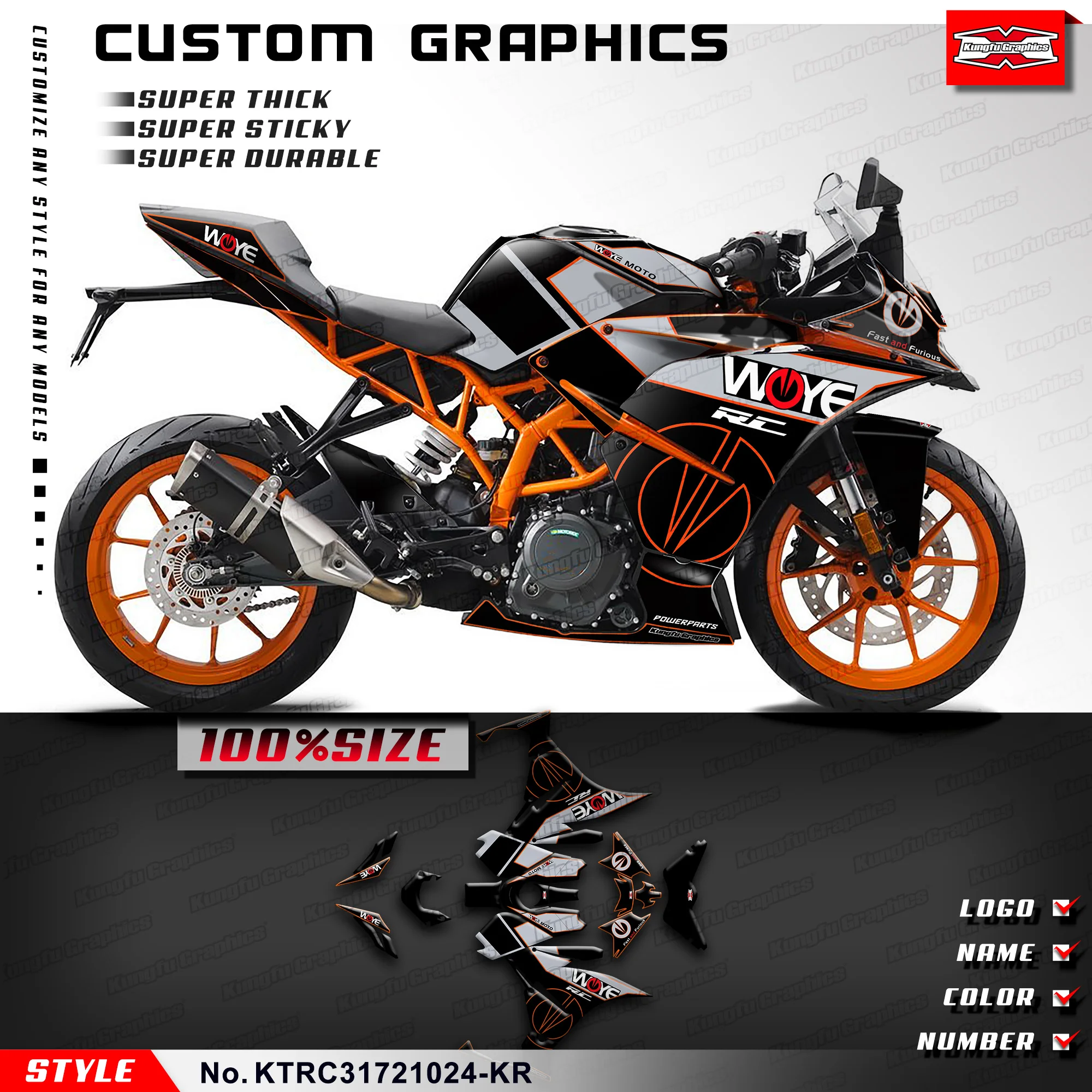 KUNGFU GRAPHICS Racing Graphics Sticker Kit for KTM RC 125 200 250 390 2017 2018 2019 2020 2021 2022 2023 2024, KTRC31721024-KR
KUNGFU GRAPHICS Racing Graphics Sticker Kit for KTM RC 125 200 250 390 2017 2018 2019 2020 2021 2022 2023 2024, KTRC31721024-KR