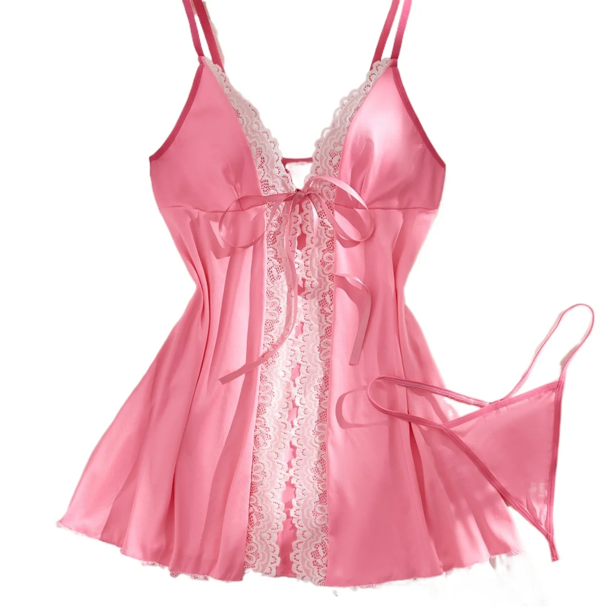 Lace Cutout Cami Nightdress with Bow & Robe, Trendy Allure Style
Lace Cutout Cami Nightdress with Bow & Robe, Trendy Allure Style