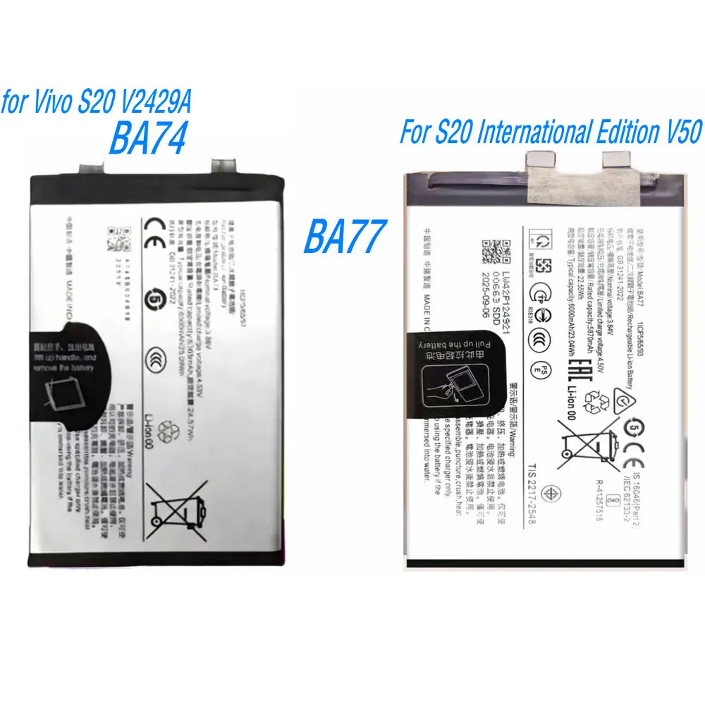 New BA74 BA77 High Quality Battery for Vivo S20 V2429A S20 International Edition V50 Mobile Phone
New BA74 BA77 High Quality Battery for Vivo S20 V2429A S20 International Edition V50 Mobile Phone