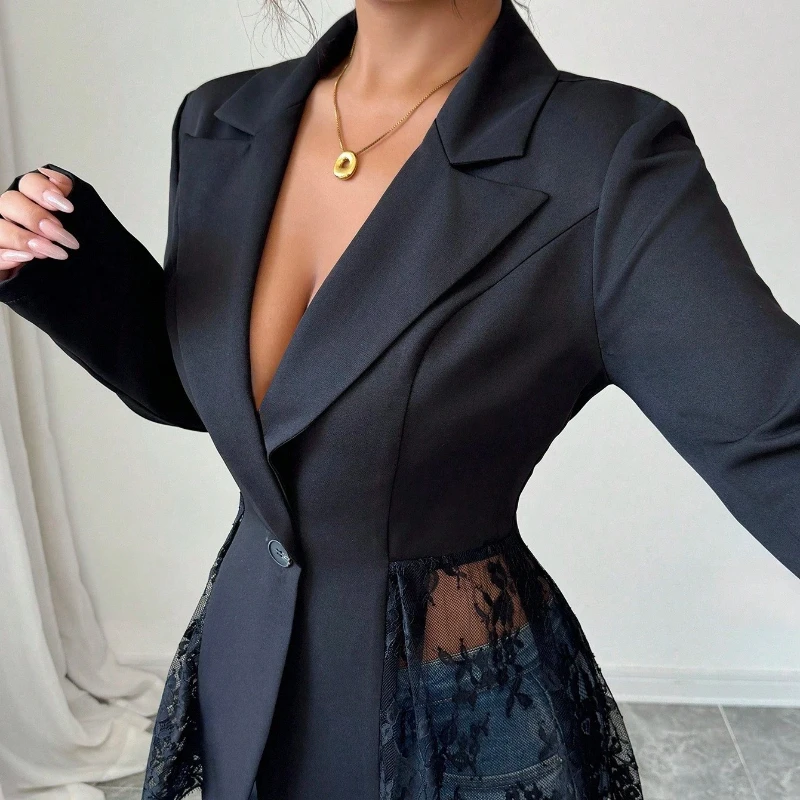 Elegant Lace Blazer Coat Women Fashion Office Lady Full Sleeve Single Breasted Jackets New Autumn Black Casual Slim Coats
Elegant Lace Blazer Coat Women Fashion Office Lady Full Sleeve Single Breasted Jackets New Autumn Black Casual Slim Coats