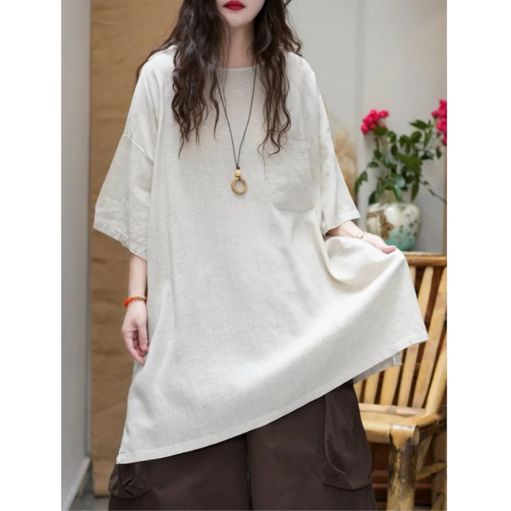 Minimalist Style Linen Plus-size Solid Color Oversize Short-sleeve T-shirt Women Summer Loose Casual Top XY275
Minimalist Style Linen Plus-size Solid Color Oversize Short-sleeve T-shirt Women Summer Loose Casual Top XY275