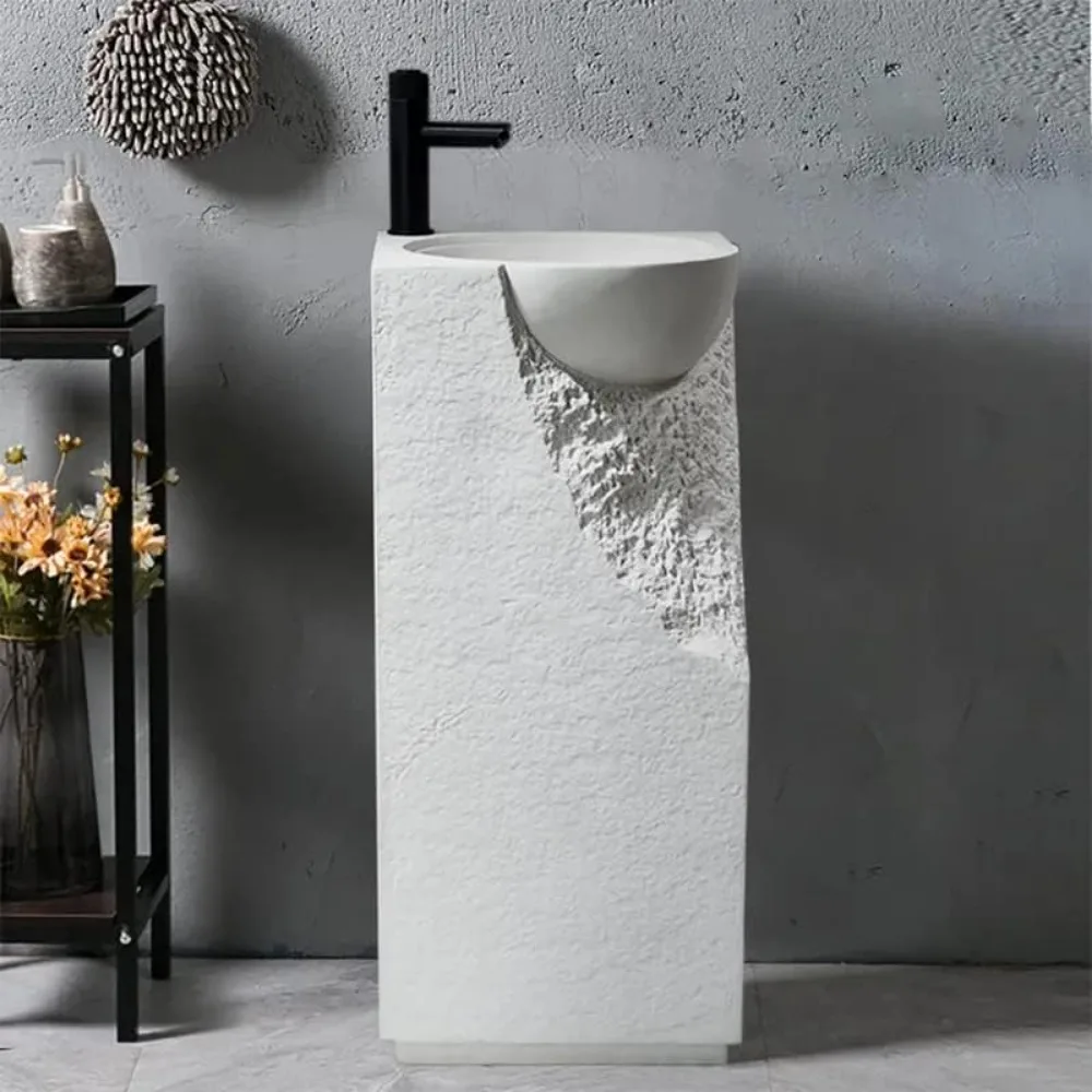 34" Pedestal Sink Japandi Tall Stone Resin Freestanding Sink with Rounded Basin in White
34" Pedestal Sink Japandi Tall Stone Resin Freestanding Sink with Rounded Basin in White