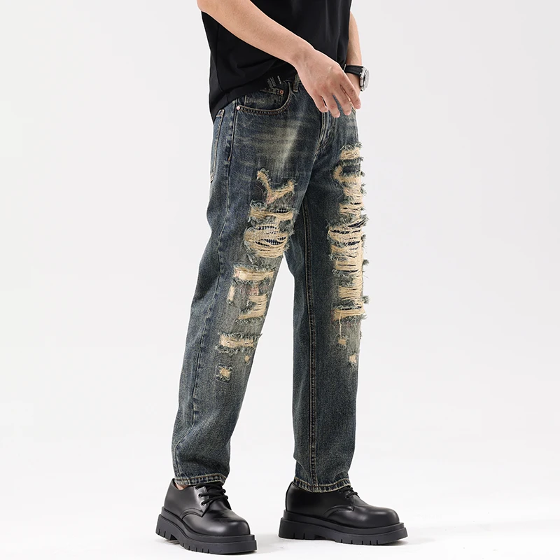 5K51030-2 American high street new tide loose retro big brand washed cone-shaped hole straight jeans male
5K51030-2 American high street new tide loose retro big brand washed cone-shaped hole straight jeans male
