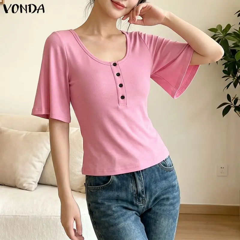 VONDA Women Blouse Fashion Summer Short Sleeve Tops Solid Color Tee Streetwear Blusas O Neck OL Work Tunic Oversize S-3XL
VONDA Women Blouse Fashion Summer Short Sleeve Tops Solid Color Tee Streetwear Blusas O Neck OL Work Tunic Oversize S-3XL
