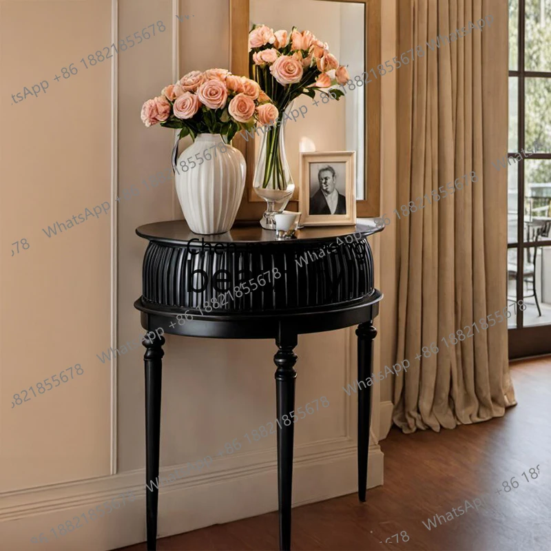 French solid wood entrance cabinet, semi-round table, black middle entrance table, living room decoration
French solid wood entrance cabinet, semi-round table, black middle entrance table, living room decoration