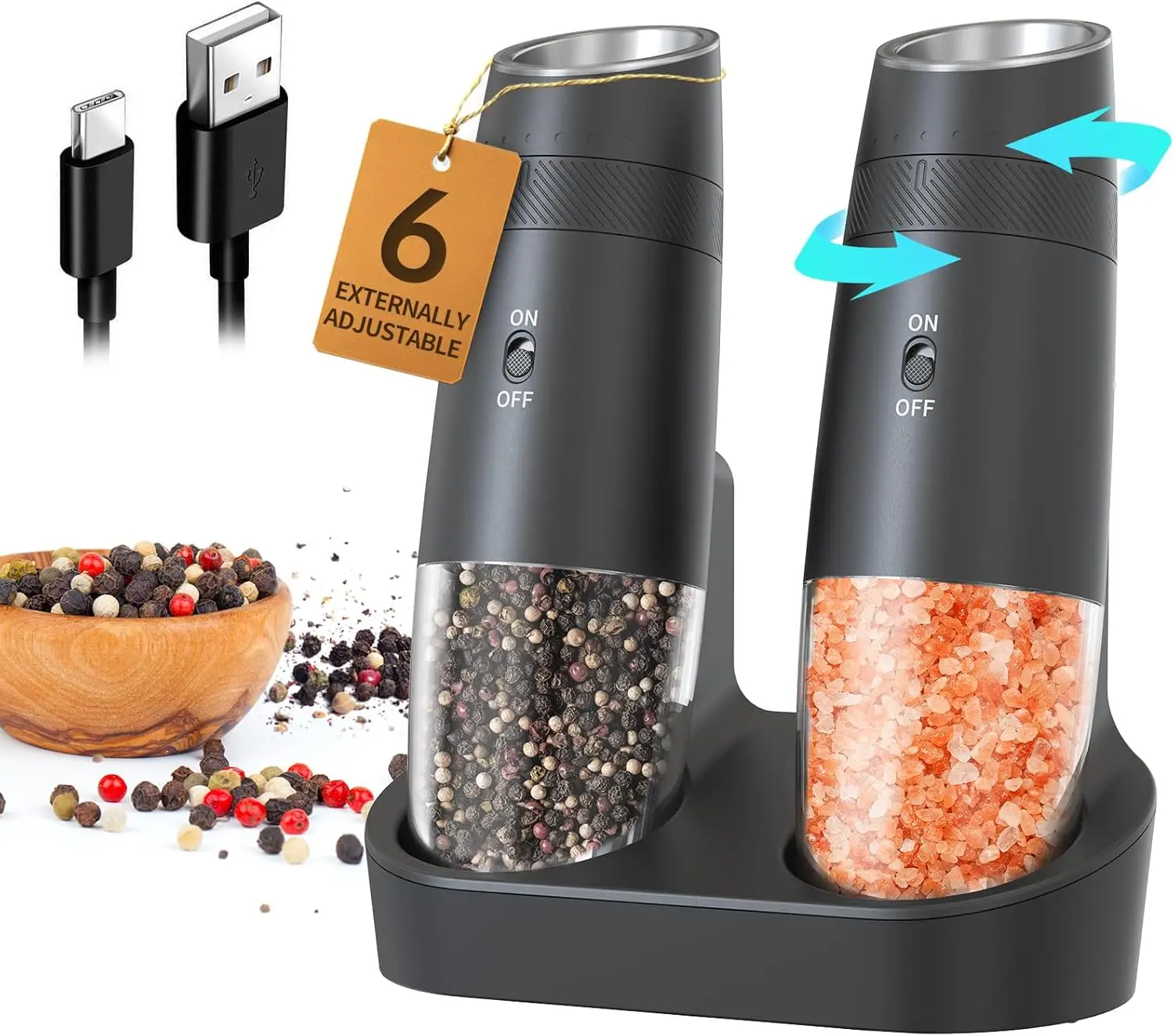 Gravity Electric Salt and Pepper Grinder Set – Automatic Shakers with Rechargeable Base, External Adjustable Coarseness, LED Light, Easy Refill for Kitchen & Outdoor
Gravity Electric Salt and Pepper Grinder Set – Automatic Shakers with Rechargeable Base, External Adjustable Coarseness, LED Light, Easy Refill for Kitchen & Outdoor
