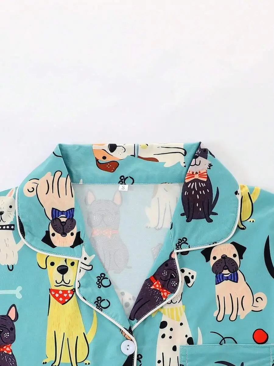 Women Summer Short Sleeve Collared Button Sleepwear Set Cartoon Puppy Printed Loungewear
Women Summer Short Sleeve Collared Button Sleepwear Set Cartoon Puppy Printed Loungewear