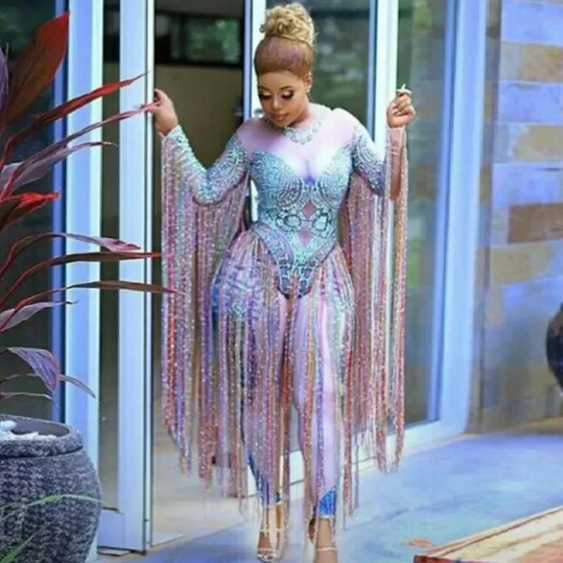 Multi-colored Tassel Rhinestones Bodysuit Glisten Crystals Jumpsuit Sexy Long Women Nightclub Outfit Singer Stage Dance Costumes
Multi-colored Tassel Rhinestones Bodysuit Glisten Crystals Jumpsuit Sexy Long Women Nightclub Outfit Singer Stage Dance Costumes