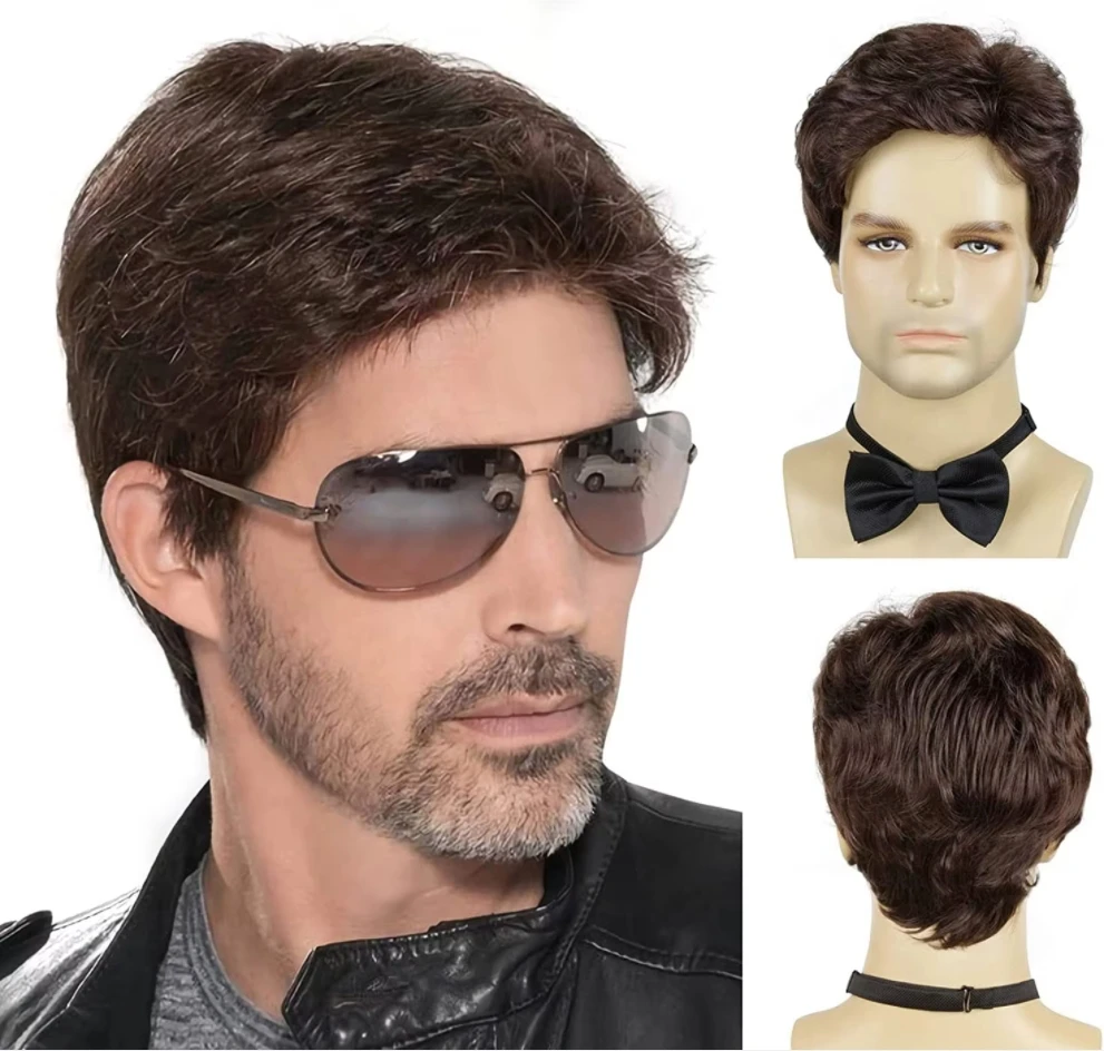 Synthetic Short Brown Wig for Men Layered Wigs with Side Part Bangs Realistic Looking Daily Wear Fake Hair
Synthetic Short Brown Wig for Men Layered Wigs with Side Part Bangs Realistic Looking Daily Wear Fake Hair