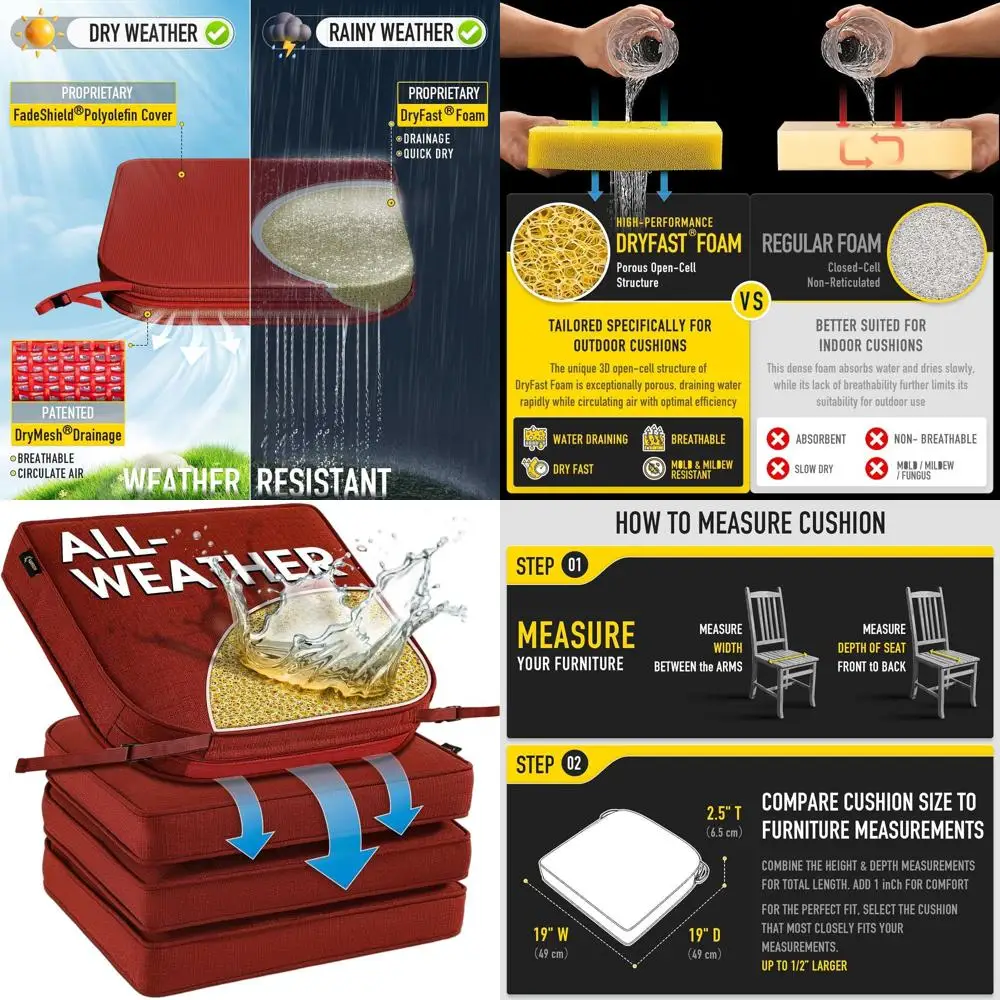 Всепогодные подушки из пенопласта DryFast, FadeShield и водостойкие, стул для патио 19x19, упаковка из 4 предметов бордового цвета
Всепогодные подушки из пенопласта DryFast, FadeShield и водостойкие, стул для патио 19x19, упаковка из 4 предметов бордового цвета