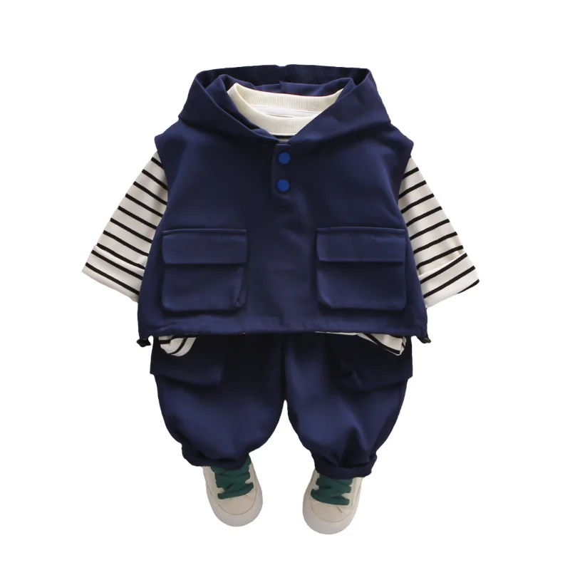 New Spring Autumn Baby Clothes Suit Children Boys Solid Hooded Vest Striped T-Shirt Pants 3Pcs/Sets Kids Clothing Infant Outfits
New Spring Autumn Baby Clothes Suit Children Boys Solid Hooded Vest Striped T-Shirt Pants 3Pcs/Sets Kids Clothing Infant Outfits
