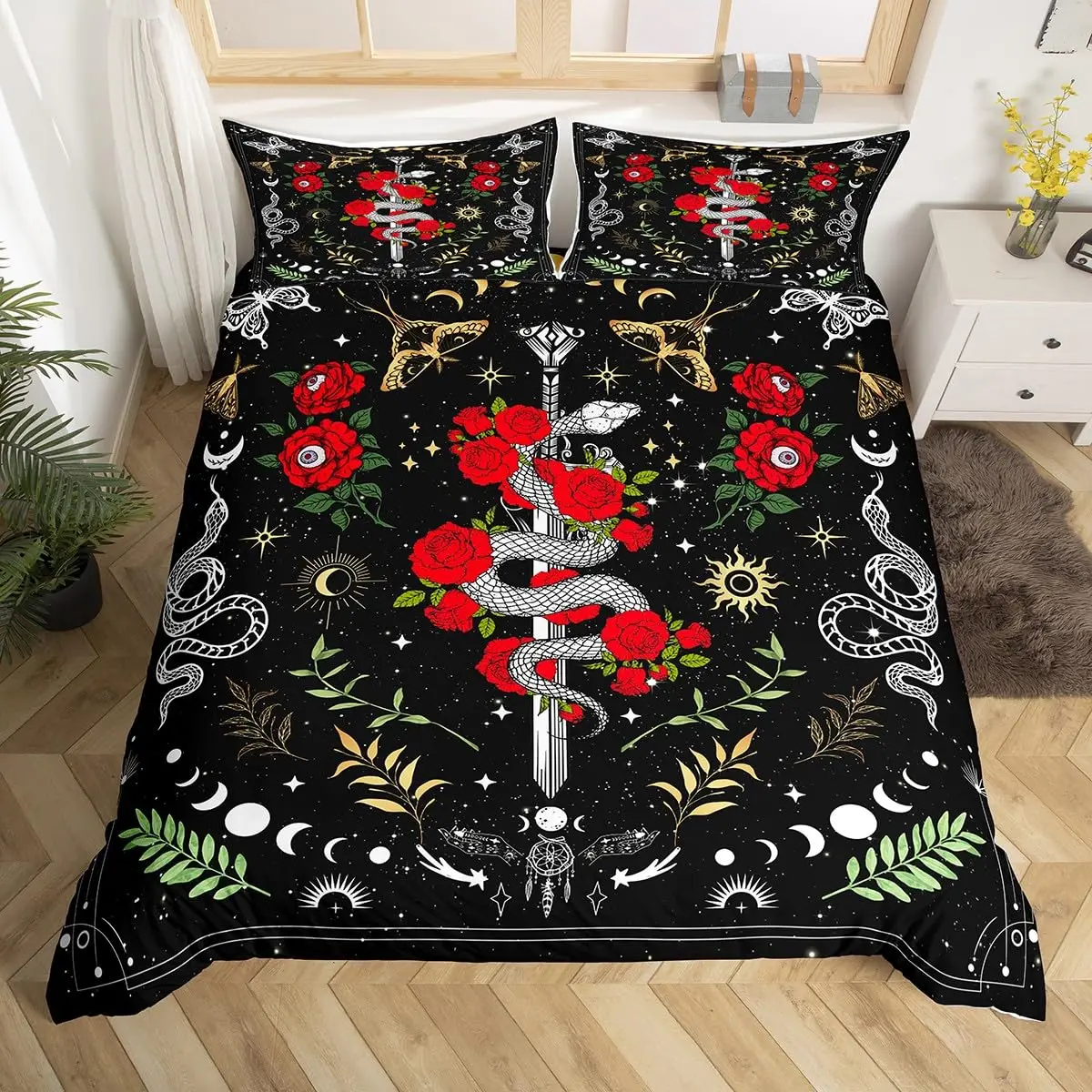 Exotic Snake Duvet Cover Set Bohemian Sun and Moon Bedding Set Ultra Soft Wildlife Romantic Rose Style Comforter Cover 2/3 Pcs
Exotic Snake Duvet Cover Set Bohemian Sun and Moon Bedding Set Ultra Soft Wildlife Romantic Rose Style Comforter Cover 2/3 Pcs