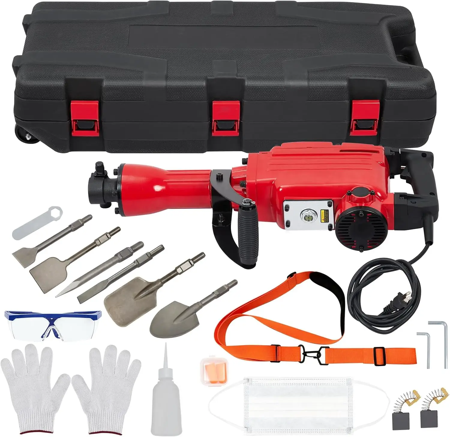 Electric Jack Hammer, 2200W Heavy-Duty Concrete Breaker Tool Kit With 6-Piece Chisels Bit Set
Electric Jack Hammer, 2200W Heavy-Duty Concrete Breaker Tool Kit With 6-Piece Chisels Bit Set