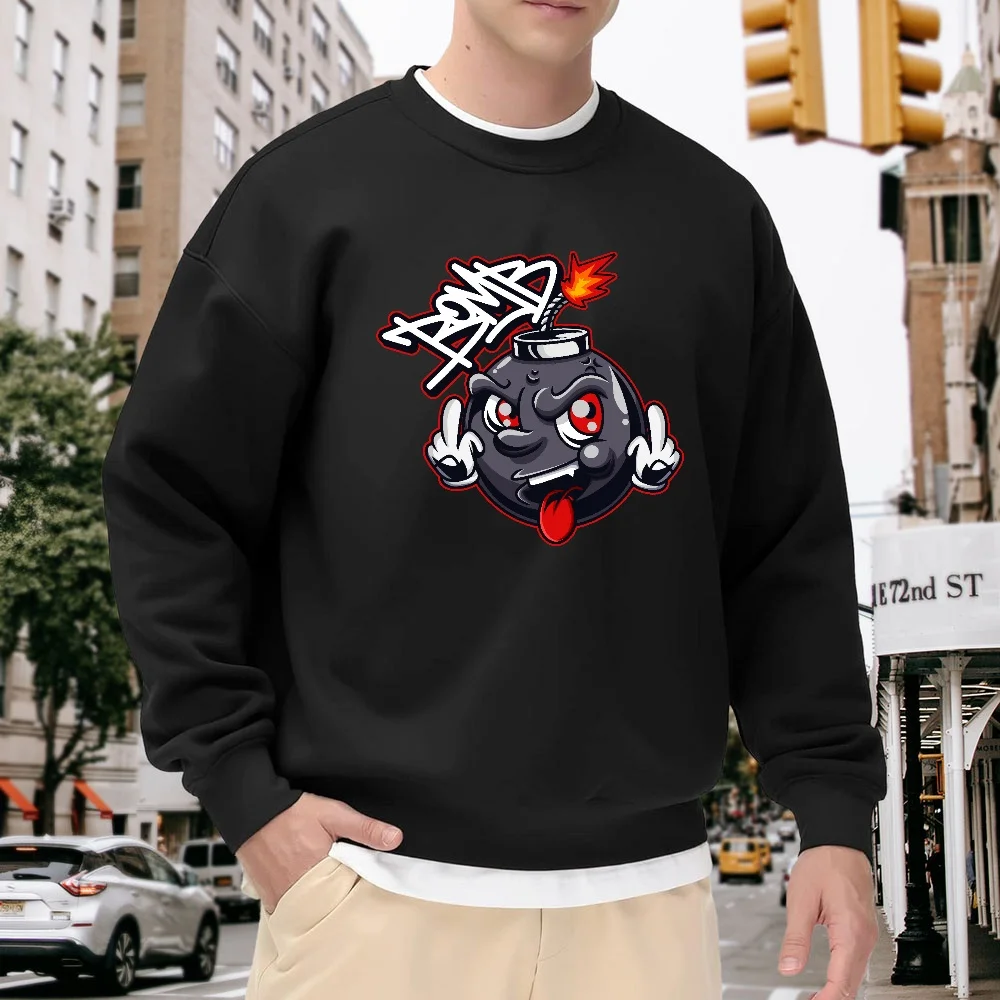 Men's Black Loose-Fitting Crewneck Sweatshirt with Fun Bomb Graffiti Print, Street Fashion Casual Pullover, Versatile for Everyday Wear, Comfortable and Breathable
Men's Black Loose-Fitting Crewneck Sweatshirt with Fun Bomb Graffiti Print, Street Fashion Casual Pullover, Versatile for Everyday Wear, Comfortable and Breathable