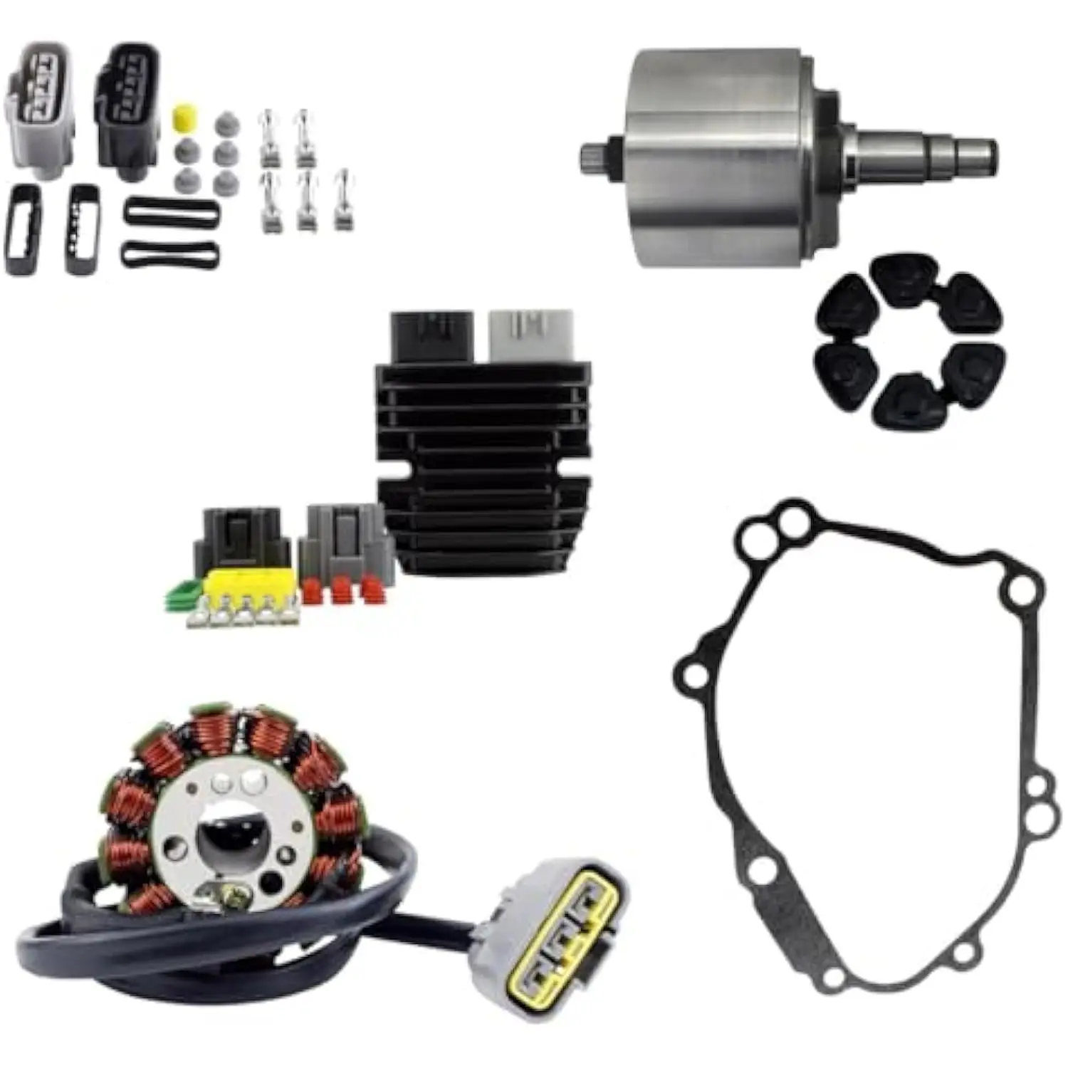 Replacement for Stator + Flywheel + Lithium-Ion Voltage Regulator + Gasket Yamaha YZF R1 2007-08 | FZ1 1000 2006-14 | FZ8 Faze
Replacement for Stator + Flywheel + Lithium-Ion Voltage Regulator + Gasket Yamaha YZF R1 2007-08 | FZ1 1000 2006-14 | FZ8 Faze