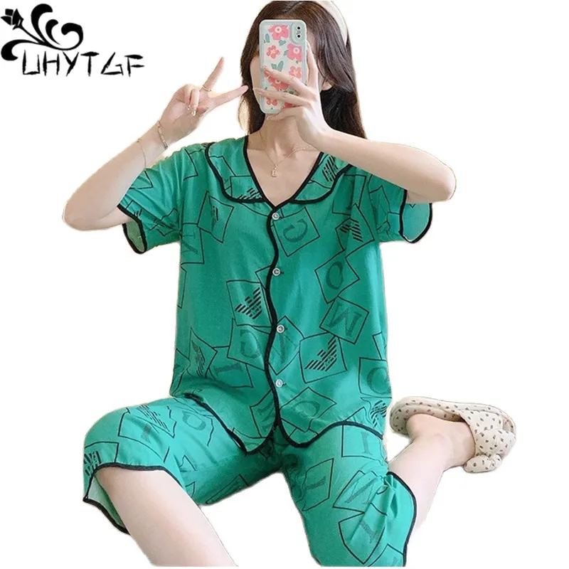 UHYTGF Summer Pajamas Women Print Cotton Silk Breathable Thin Home Clothes Female Sleepwear Student Two-Piece Set Nightgown 2477
UHYTGF Summer Pajamas Women Print Cotton Silk Breathable Thin Home Clothes Female Sleepwear Student Two-Piece Set Nightgown 2477