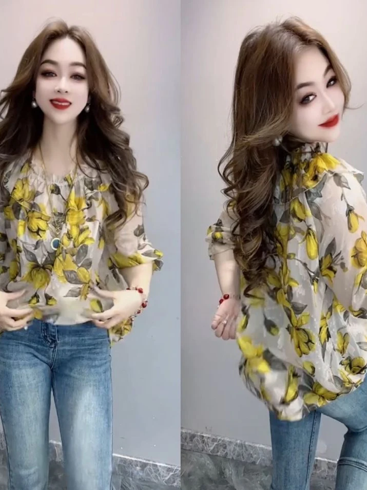 Floral Print Blouse with Ruffle Sleeves And Bell Sleeves Design Sensation Small Audience European Style Shirt for Women
Floral Print Blouse with Ruffle Sleeves And Bell Sleeves Design Sensation Small Audience European Style Shirt for Women