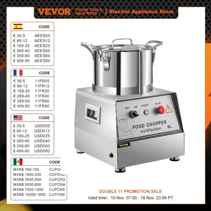 Кухонный комбайн VEVOR 5 л, 10 л, 15 л, 20 л, многофункциональный измельчитель для овощей из нержавеющей стали, домашний зеркальный коммерческий
Кухонный комбайн VEVOR 5 л, 10 л, 15 л, 20 л, многофункциональный измельчитель для овощей из нержавеющей стали, домашний зеркальный коммерческий